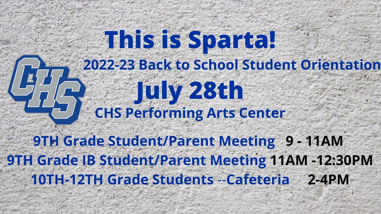 Back to School Orientation Schedule